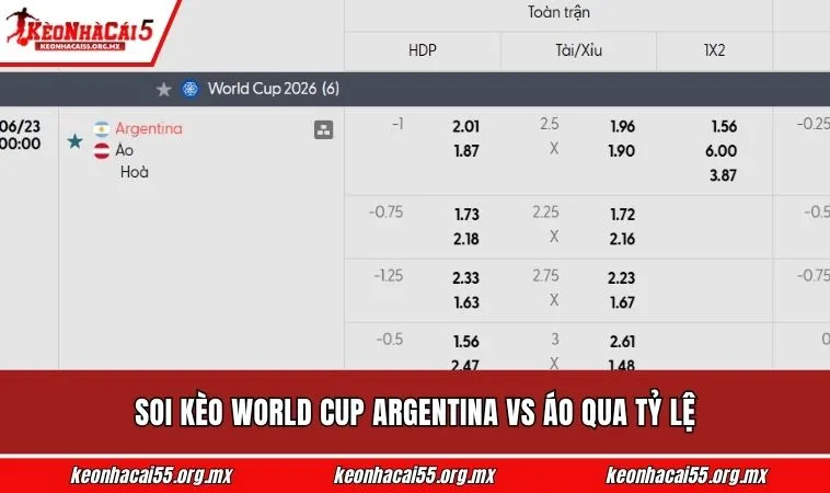 Soi kèo World Cup Argentina vs Áo qua tỷ lệ