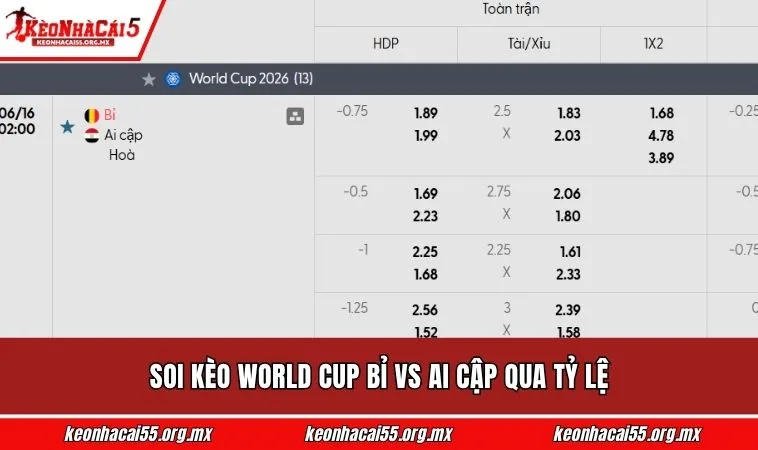 Soi kèo World Cup Bỉ vs Ai Cập qua tỷ lệ