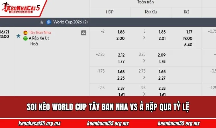 Soi kèo World Cup Tây Ban Nha vs Ả Rập qua tỷ lệ