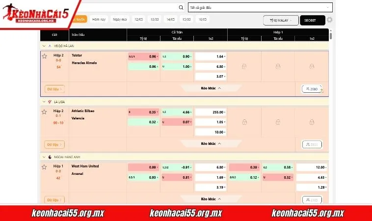 Bảng tỷ lệ kèo nhà cái 5 cập nhật trực tiếp tại keonhacai55.org.mx