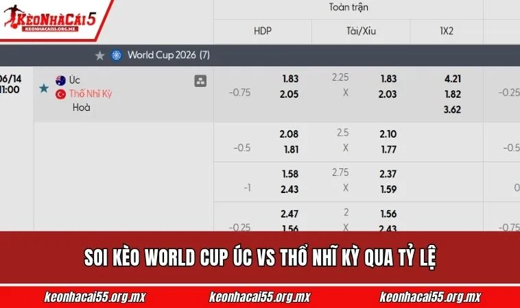 Soi kèo World Cup Úc vs Thổ Nhĩ Kỳ qua tỷ lệ